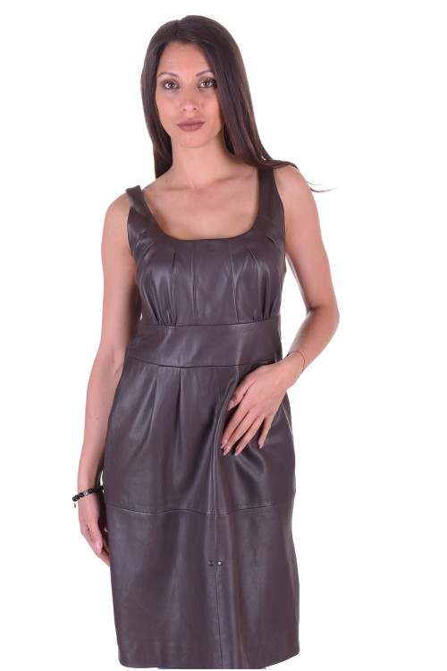 Σκούρο καφέ γυναικείο δερμάτινο φόρεμα 42.00 EUR