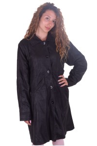 Μαύρο δερμάτινο παλτό από φυσικό δέρμα
