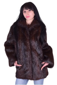 Σκούρο καφέ γυναικείο παλτό από φυσική γούνα