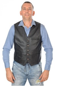 Μαύρο ανδρικό γιλέκο από φυσικό δέρμα