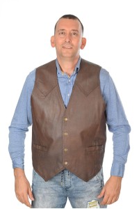 Καφέ ανδρικό γιλέκο από φυσικό δέρμα