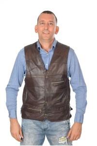 Καφέ ανδρικό γιλέκο από φυσικό δέρμα